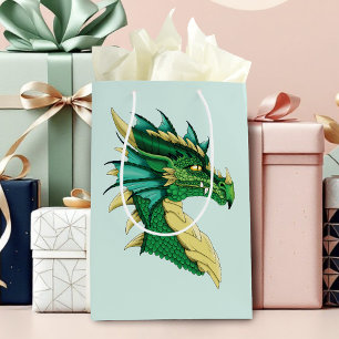 Emerald Green Dragon Portrait Head Fantasy Medium Gift Bag
