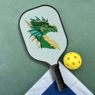 Emerald Green Dragon Portrait Head Fantasy Pickleball Paddle