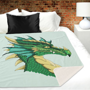 Emerald Green Dragon Portrait Head Fantasy Sherpa Blanket