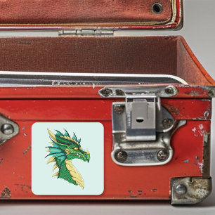 Emerald Green Dragon Portrait Head Fantasy Square Sticker