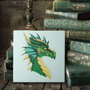 Emerald Green Dragon Portrait Head Fantasy Tile