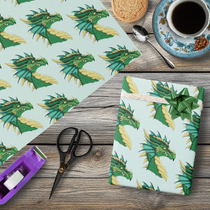 Emerald Green Dragon Portrait Head Fantasy Wrapping Paper