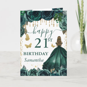 Emerald Green Dress Blonde Princess Birthday Card