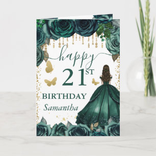 Emerald Green Dress Brunette Princess Birthday Card
