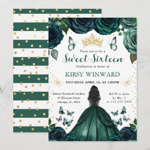 Emerald Green Dress Dark Skin Princess Sweet 16 Invitation