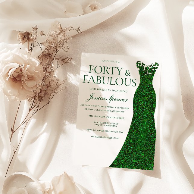 Emerald Green Dress Forty & Fabulous 40th Birthday Invitation (Creator Uploaded)