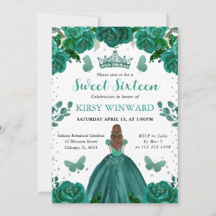 Emerald Green Dress Red Hair Princess Sweet 16 Invitation