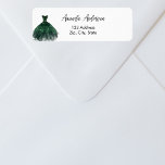 Emerald green dress return address<br><div class="desc">A white background,  decorated with an emerald green dress. Personalise and add your name and address. Perfect for Quinceanera or Sweet 16 parties birthday party invitations,  Save the Dates and thank you cards</div>