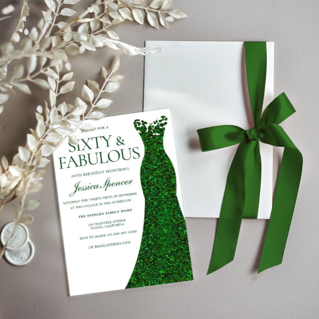 Emerald Green Dress Sixty & Fabulous 60th Birthday Invitation (Creator Uploaded)