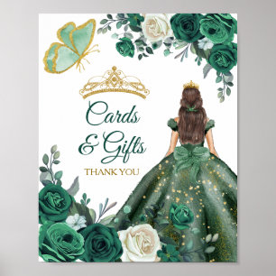 Emerald Green Dresses Quinceañera Cards & Gifts Poster