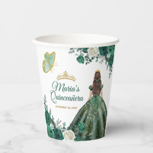 Emerald Green Dresses Quinceañera Crown Birthday Paper Cups