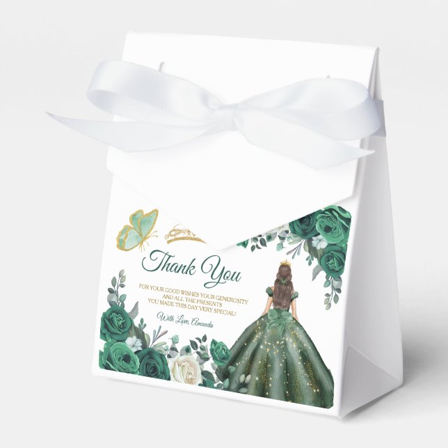 Emerald Green Dresses Quinceañera Crown Thank You Favour Box (Front Side)