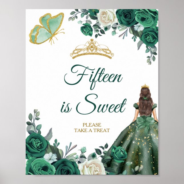 Emerald Green Dresses Quinceañera Fifteen is Sweet Poster (Front)