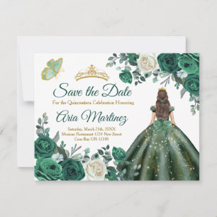 Emerald Green Dresses Quinceañera Save the Date Thank You Card