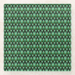 Emerald Green Drop Pattern Elegant Christmas Glass Coaster