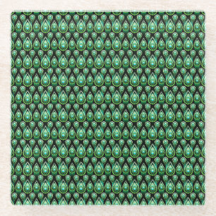 Emerald Green Drop Pattern Elegant Christmas Glass Coaster