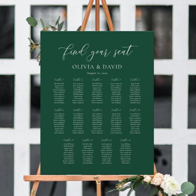 Emerald Green Elegant 14 table Seating Chart (Creator Uploaded)