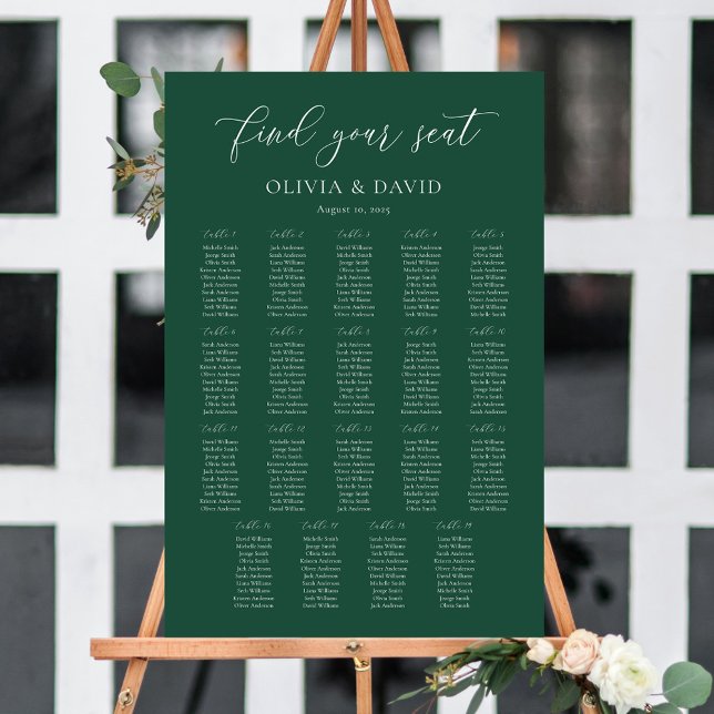 Emerald Green Elegant 19 tables Seating Chart (Creator Uploaded)