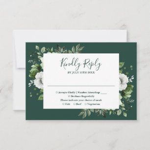 Emerald Green Elegant Botanical Floral Wedding RSVP Card