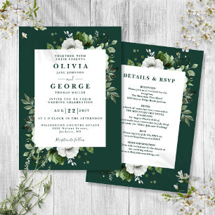 Emerald Green Elegant Floral All In One Wedding Invitation