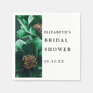 Emerald Green Elegant Floral Bridal Shower Napkins
