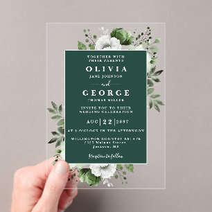 Emerald Green Elegant Floral Wedding Acrylic Invitations