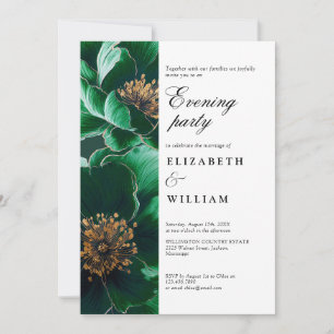 Emerald Green Elegant Floral Wedding Evening Party Invitation