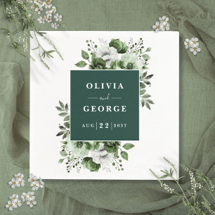 Emerald Green Elegant Floral Wedding Napkin