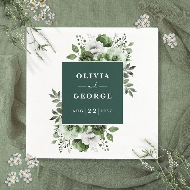 Emerald Green Elegant Floral Wedding Napkin (Emerald Green Elegant Floral Wedding Napkin)