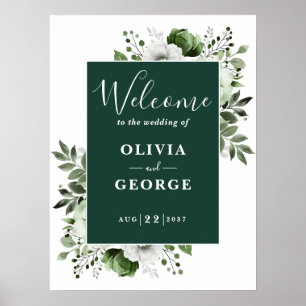 Emerald Green Elegant Floral Wedding Welcome Sign