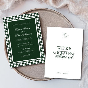 Emerald Green Elegant Harlequin Border Wedding Invitation