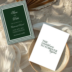 Emerald Green Elegant Harlequin Border Wedding Save The Date