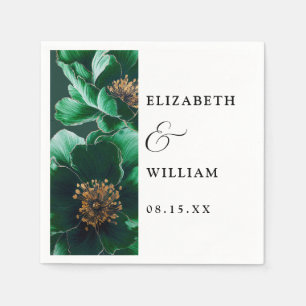 Emerald Green Elegant Modern Floral Wedding Napkin