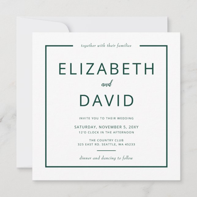 Emerald Green Elegant Modern Minimalist Wedding Invitation (Front)