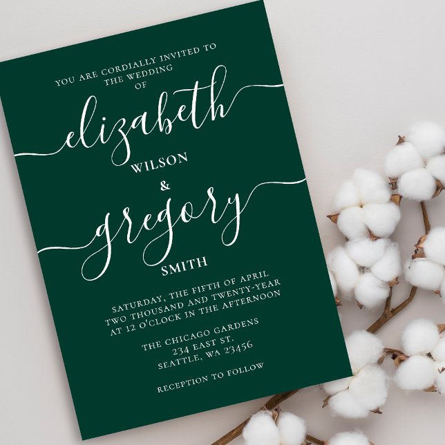 Emerald Green Elegant Modern Wedding Invitation (Creator Uploaded)
