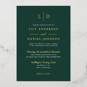Emerald Green Elegant Monogram Luxury Wedding Gold