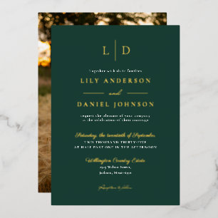 Emerald Green Elegant Monogram Wedding Photo Gold