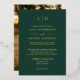 Emerald Green Elegant Monogram Wedding Photo Gold
