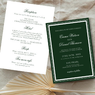 Emerald Green Elegant Reception Details Wedding Invitation