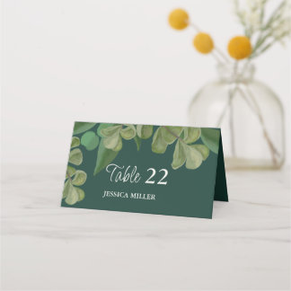 Emerald green Elegant rustic greenery leaves lush Place Card