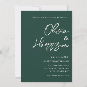 Emerald Green Elegant Script All In One Wedding Invitation