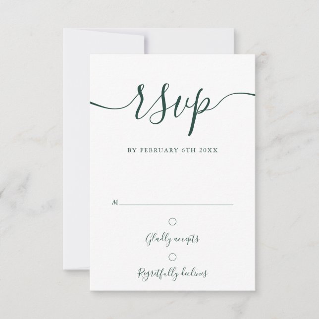 Emerald Green Elegant Script Simple Modern RSVP Card (Front)