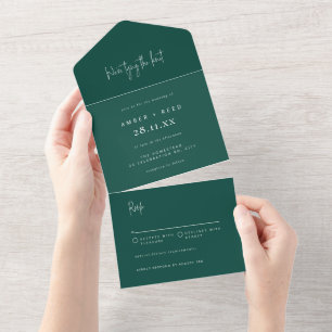 Emerald Green Elegant Script Tear Off Wedding     All In One Invitation