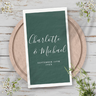 Emerald Green Elegant Signature Script Wedding Napkin