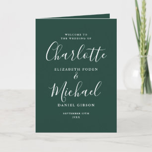 Emerald Green Elegant Signature Script Wedding Programme
