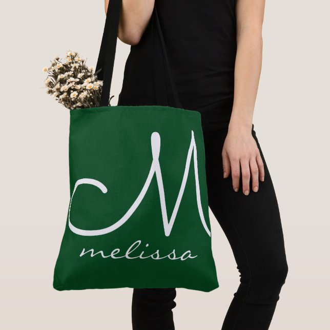 Emerald Green Elegant Tote Bag With Her Name (Close Up)
