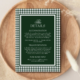 Emerald Green Elegant Wedding Details Information Enclosure Card
