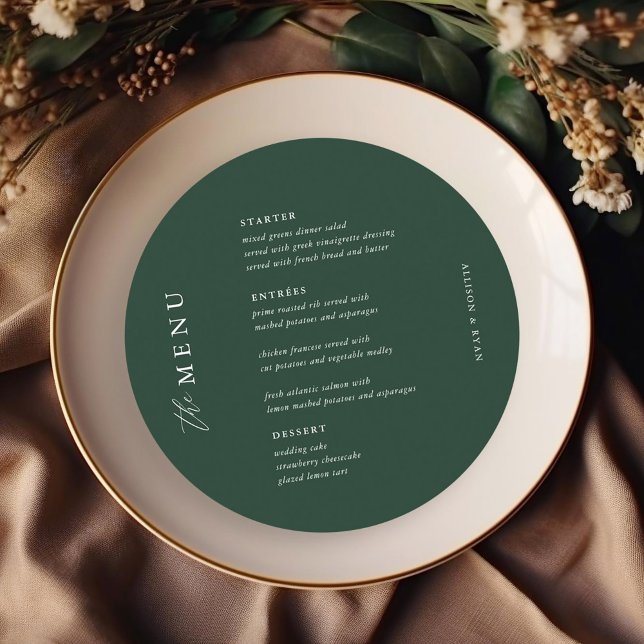 Emerald Green Elegant Wedding Table Circle Menu (Creator Uploaded)