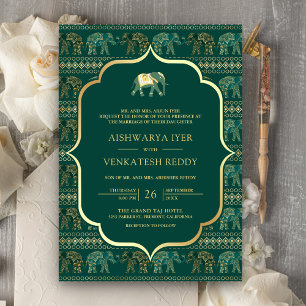 Emerald Green Elephant All in One Indian Wedding Invitation