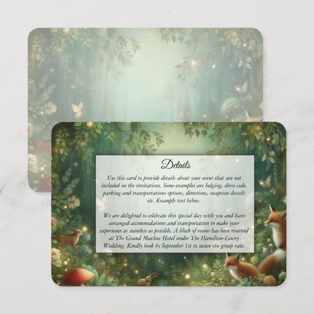 Emerald Green Enchanted Forest Wedding Enclosure Card (Front/Back)